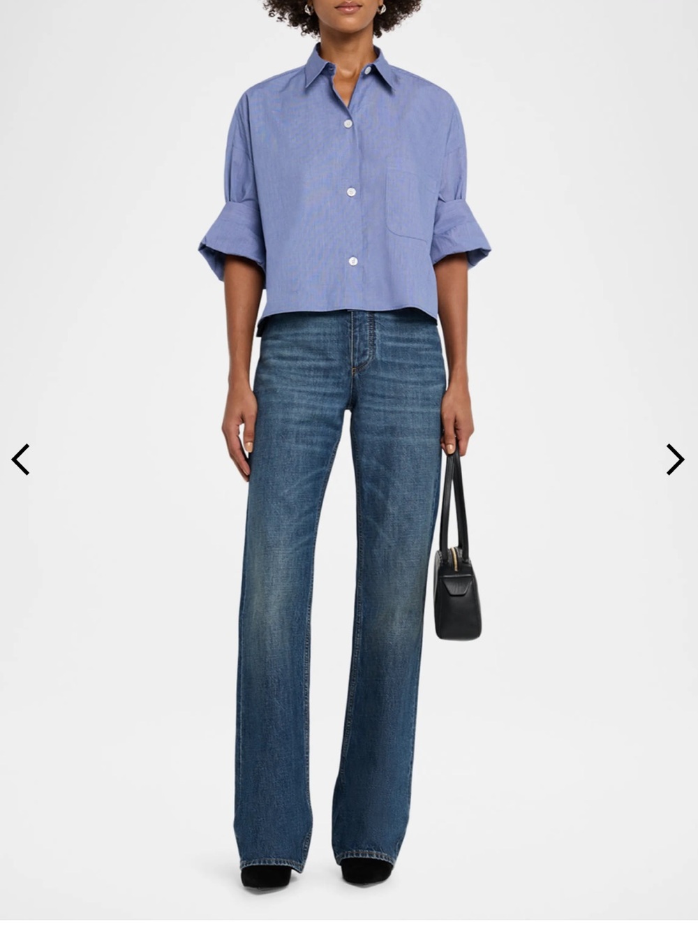 TWP Cropped Light Blue Button-Front Shirt